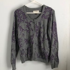 SONOMA Gray Floral Print Preppy Cardigan Sweater Size L T277